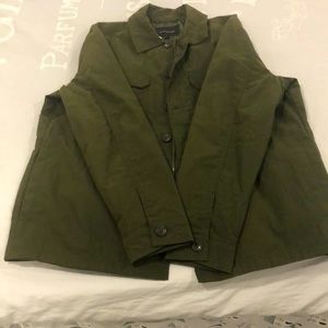 New Olive Green Zip Up Shirt Jacket
Large in size with two outside pockets